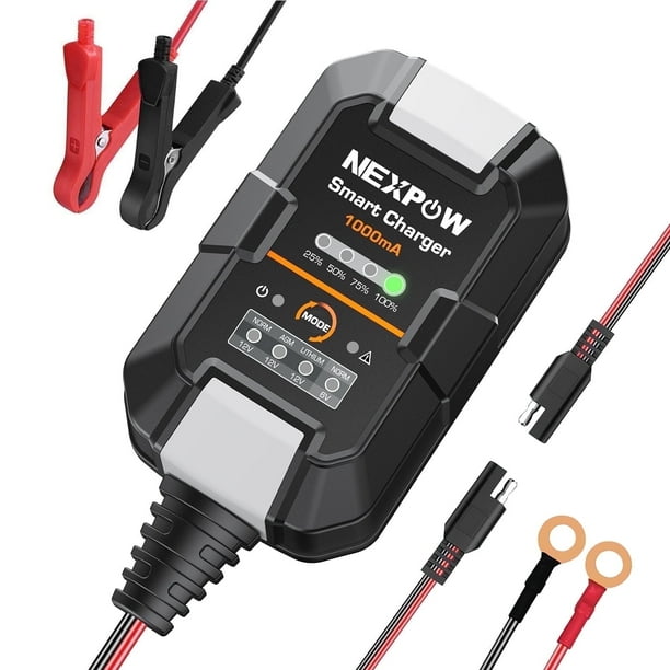 NEXPOW Cargador de Baterías para Automóviles - Cargador de Goteo 6V/12V 1A, Mantenedor de Baterías para Vehículos