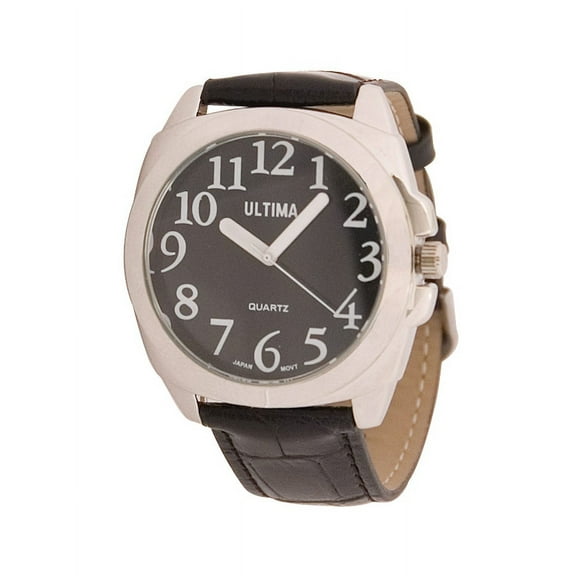 Ultima Low Vision Watch- Black Dial- Leather Band- Unisex