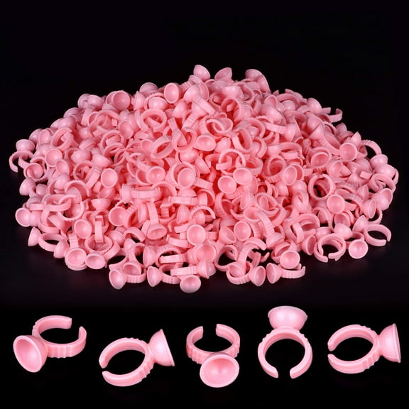 Glue Rings Glue Rings for Eyelash Extensions 300PCS Pink Lash Extension Supplies Eyelash Glue Rings Disposable Pigment Rings for Eyelash Extension Nail Art