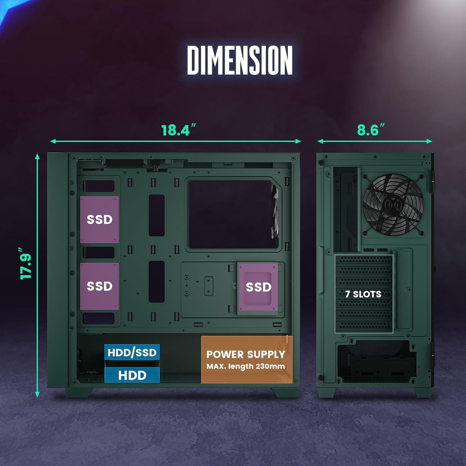 VETROO AL800 Full Tower E-ATX PC Computer Case w/Door Opening Design Tempered Glass-Army Green