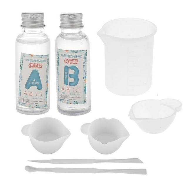 2x Clear AB Resin Glues Charms Crystal Epoxy Art Crafts W / Tool Cup Rod