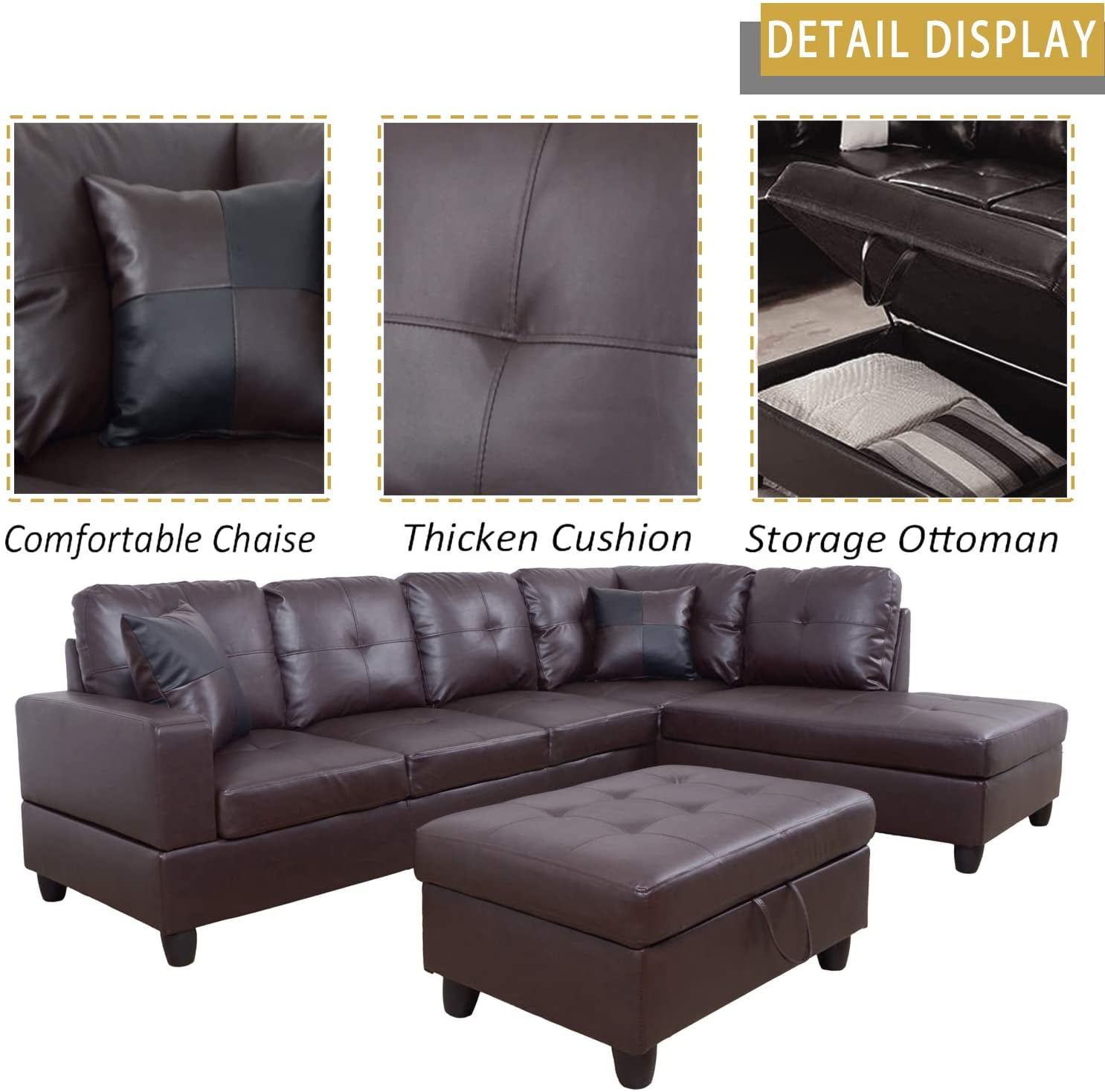 Faux Leather Modern Set Stylish ITZ Modern Furniture 3PC Living Room Sofa Set 
