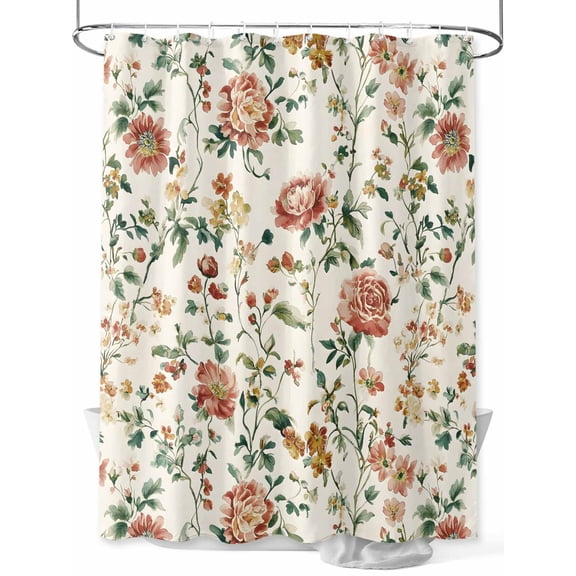 Fsddascl Botanical Flowers Shower Curtain Set - Extra Long 72" x 96" Washable Bathtub Curtain with 12 Hooks, Vintage Country Pastoral Floral Vines Waterproof Fabric Stall Shower Curtains for Bathroom