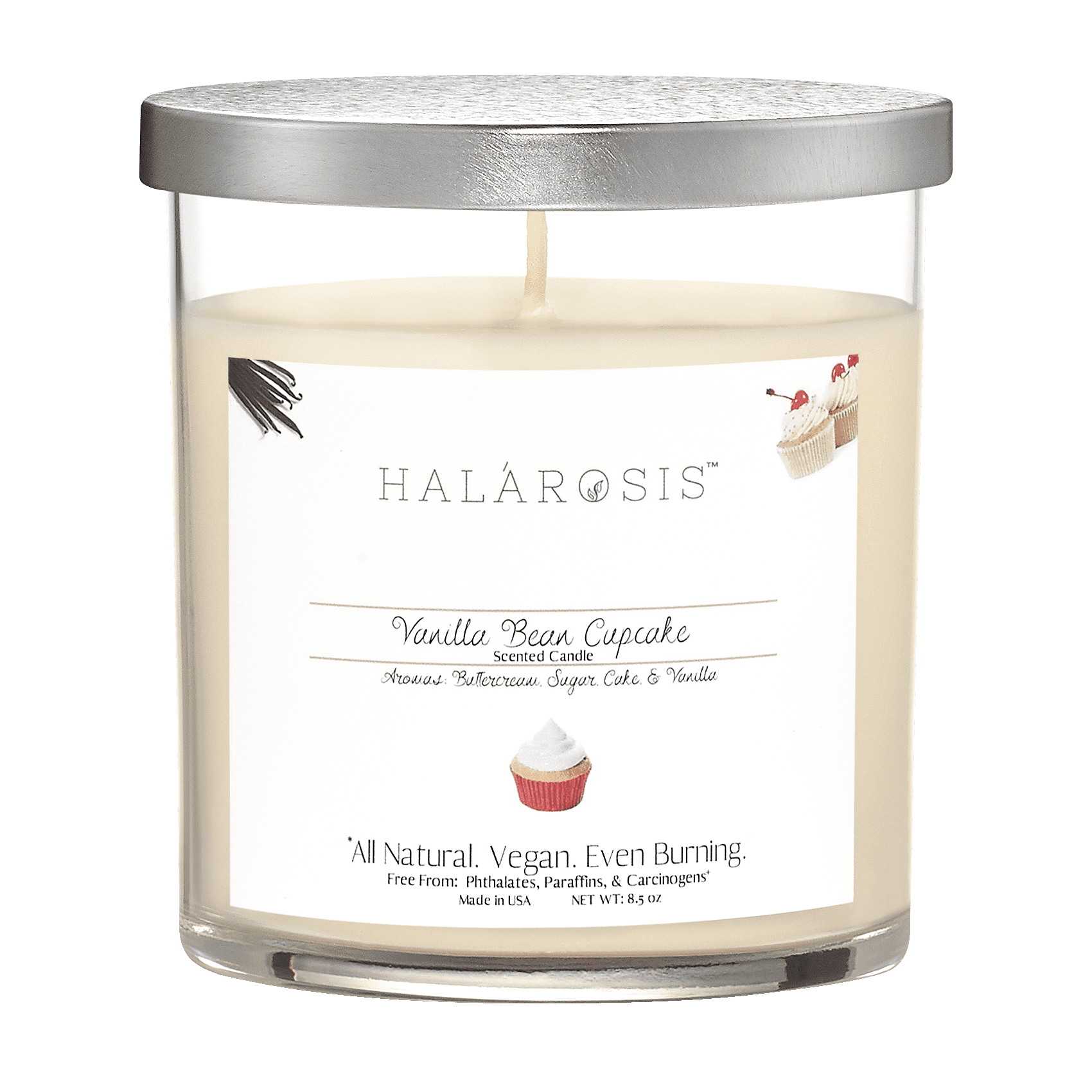 Halarosis, 8.5 oz, Soy Candle, Vanilla Bean Cupcake, Container Candle