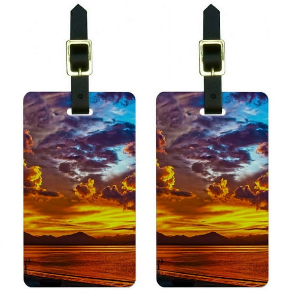 Brilliant Colors Sunset Tropical Beach Shore Luggage Tags Suitcase ID, Set of 2