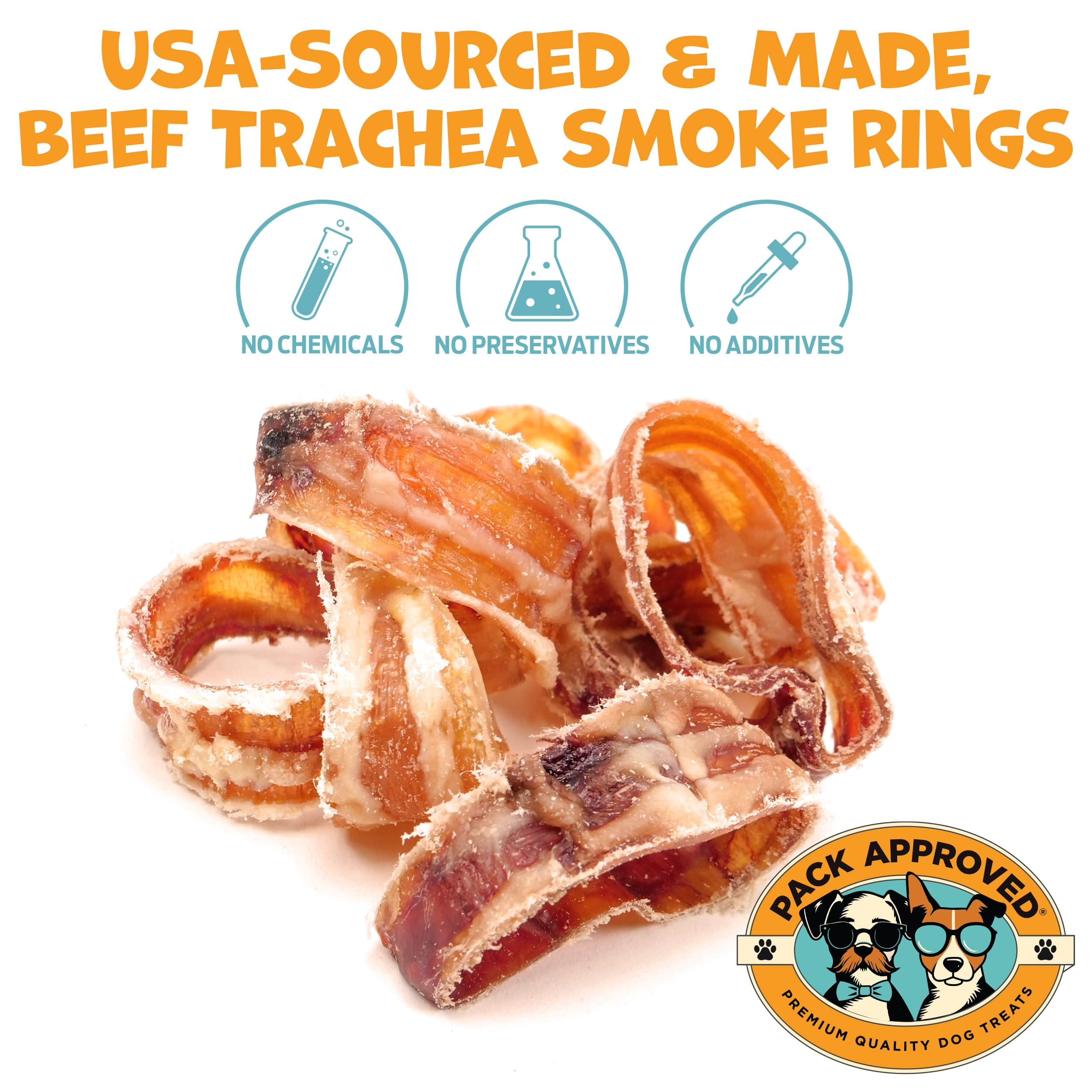Pack Approved Beef Trachea Smoke Rings - Crunchy Dog Treats Beef Trachea for Dogs - with Glucosamine Chondroitin for Dogs - No Hide Dog Chews for Healthy Treats for Training and Snacks - 10oz