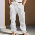 thumbnail image 3 of WULMLEO Mens Linen Cargo Pants Summer Casual Elastic Waist Pants Relaxed Fit Beach Yoga Travel Lounge Trousers with Pockets White 3XL, 3 of 5