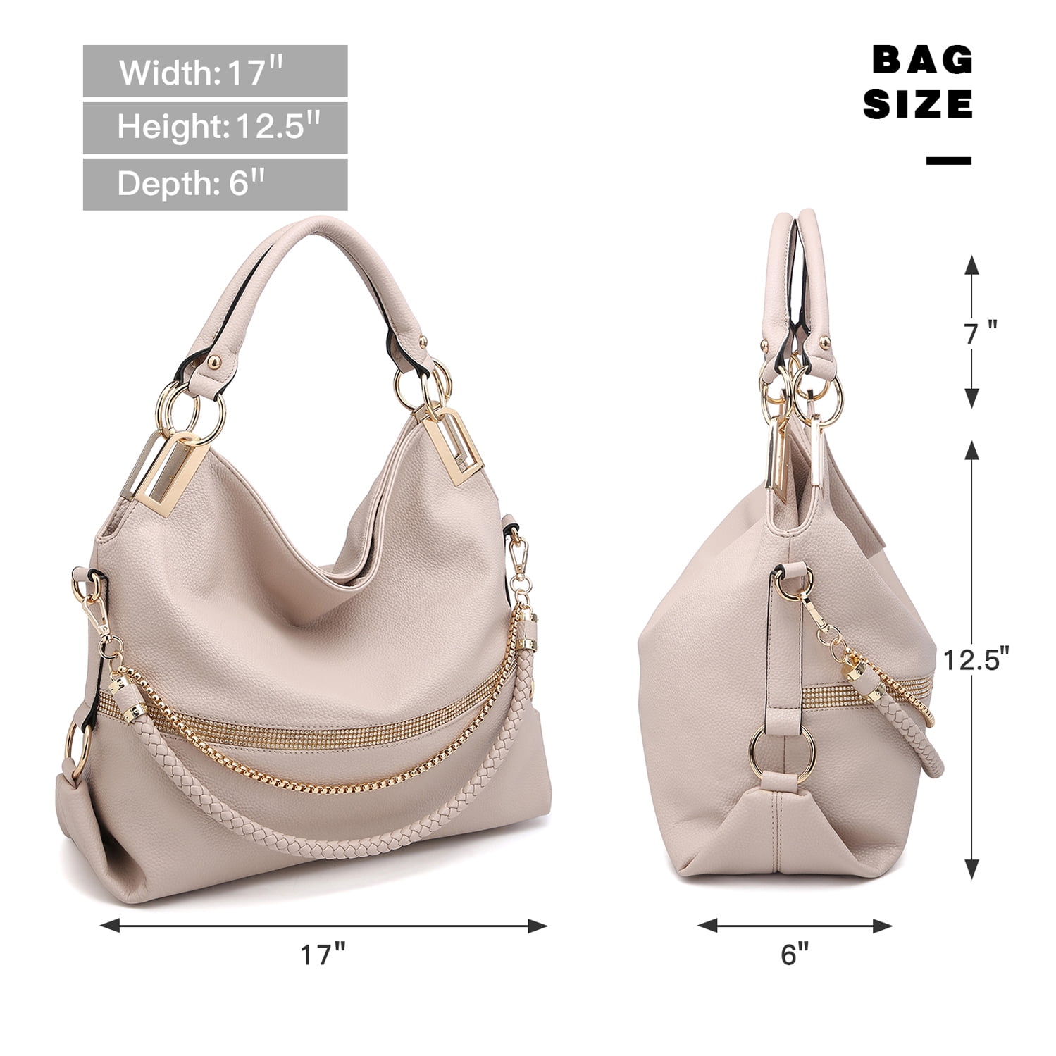 Dasein Hobo Bags for Women Soft Faux Leather Purses and Handbags Large Hobo Purse Shoulder Bag with Rhinestones