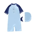 thumbnail image 2 of Bellafa Baby Boys Zipper Swimsuit Rash Guard Sets UPF 50+ One Piece Bathing Suit with Hat 1-7Y Toddler Beach Surf Swimwear, 2 of 7