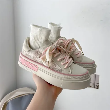 

Women‘s Casual Sneakers Thick And Soft Sole Casual Shoes Plaid Panel Sports Shoes