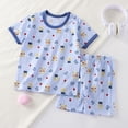 thumbnail image 2 of Baby Boy Outfits Cute Cartoon Ribbed Casual Outfit Sets Short Sleeve Crew Neck Shirts and Shorts 2 Piece Summer Baby Boy Clothes Blue 4-5 Years, 2 of 9