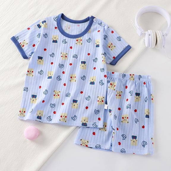 Conairie Girls Clothes Set 2 Piece Cute Graphic Regular Fit Short Sleeve Shirt And Shorts Comfortable Summer Soft Loungewear Outfit Set Blue 18-24 M