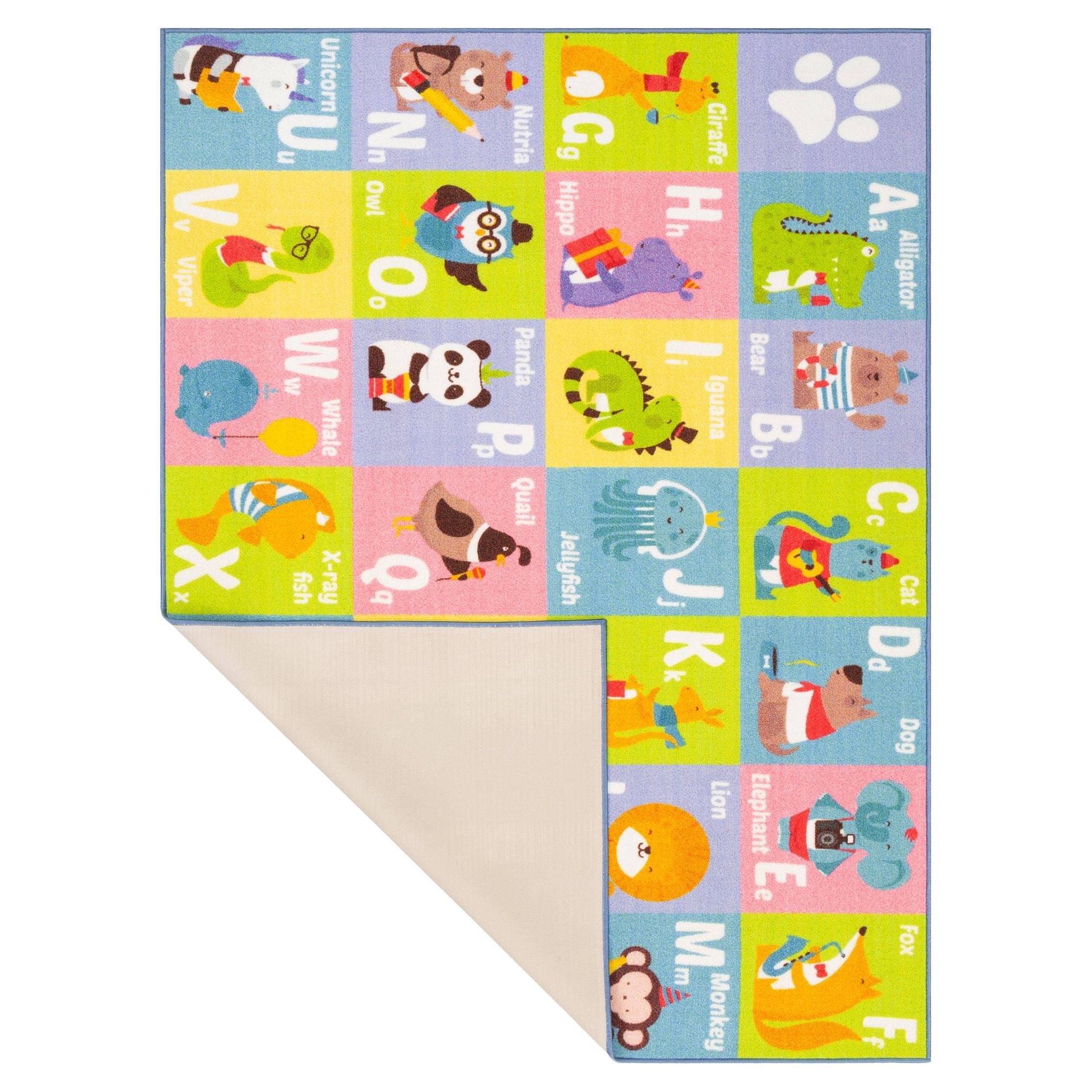 KC Cubs Kids Area Rug, ABC Alphabet Animal, Educational Rug for Classroom, Playroom, Bedroom, Nursery Room, Kindergarten (5x7)