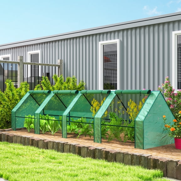 Outsunny 12' x 3' x 3' Portable Mini Greenhouse Outdoor Garden with Large Zipper Doors and Water/UV PE Cover, Green