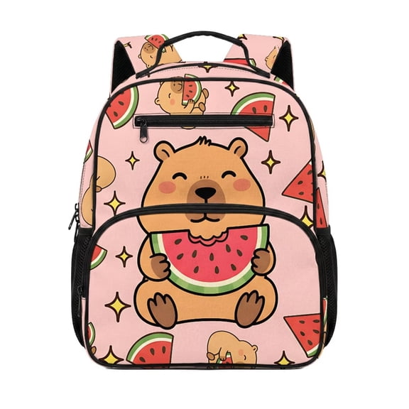 Uorisanigo School Backpack for Preschool Kids, Lightweight Toddler Bookbag with Side Pocket, Large Capacity Casual Daypack for Girls Travel Watermelon Capybara
