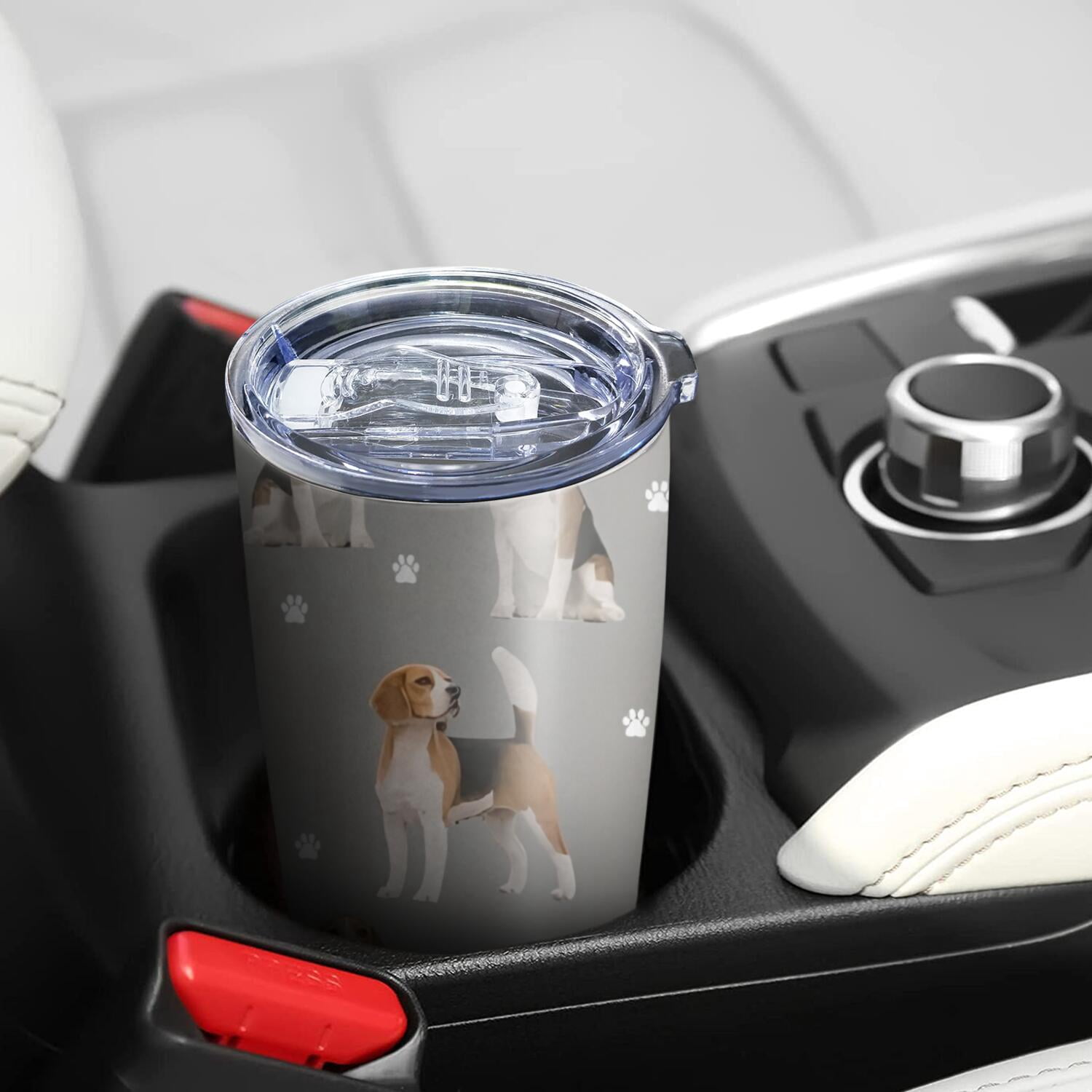 20 Oz Beagle and Dog Footprints Coffee Tumbler Double Wall Insulated Stainless Steel Water Bottle | Metal Reusable Thermoses Flask with Cup Cap | Leak & Sweat Proof with Anti-Dust Lid