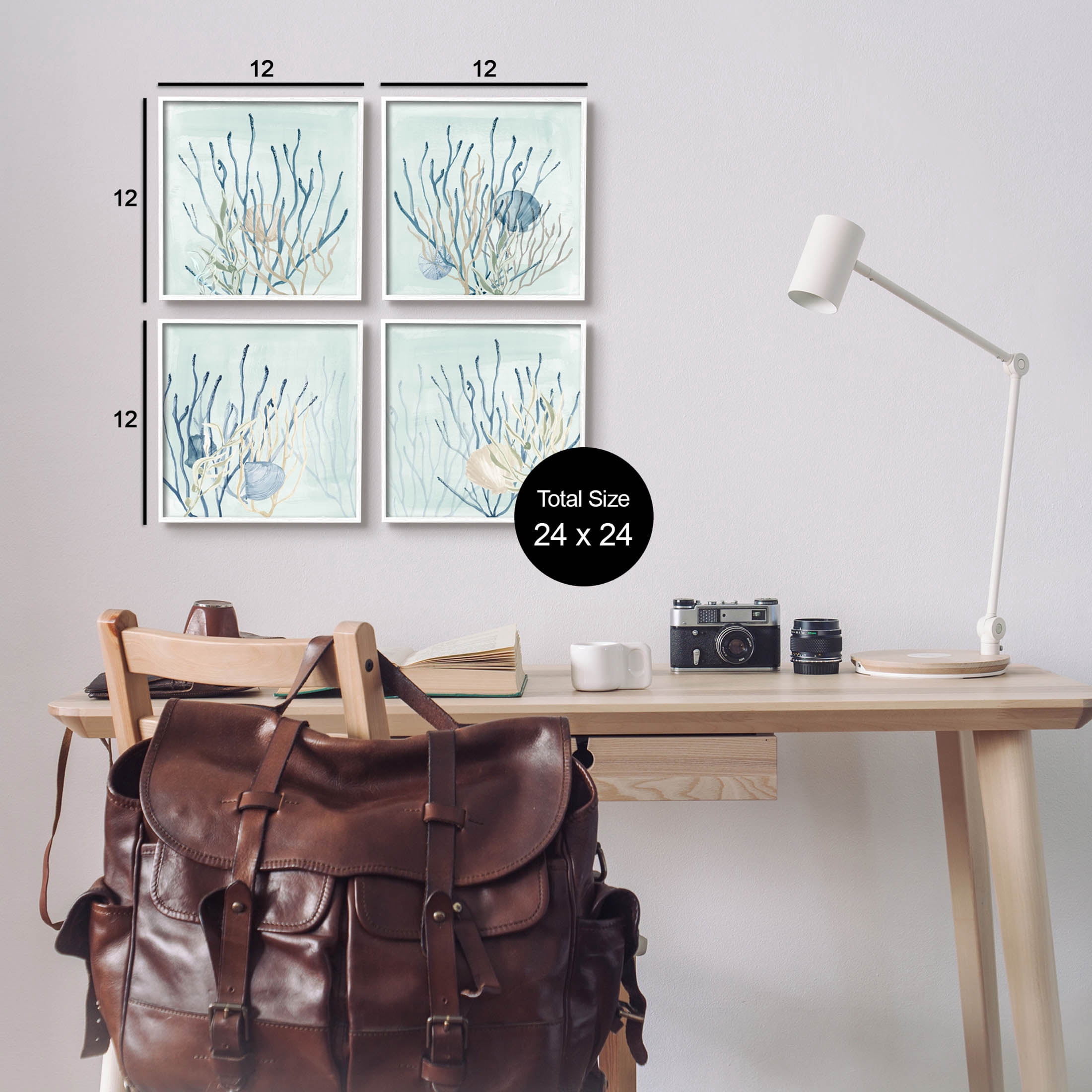 Swimming Underwater Sea Life Coral Animals & Insects Graphic Art White Framed Art Print Wall Art, Set of 4