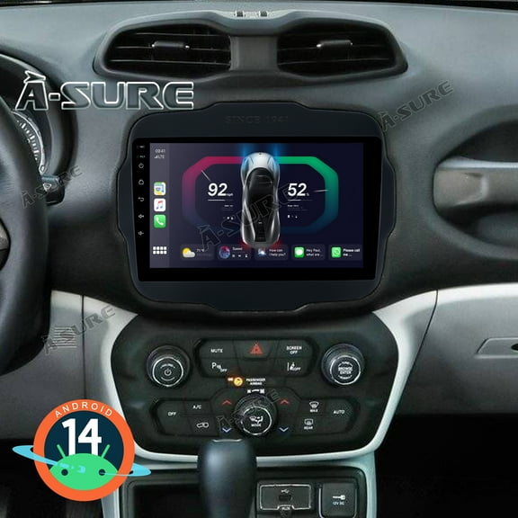 9" Android 14 Car Stereo Radio for Jeep Renegade 2014-2025, 2 64GB Wireless CarPlay Android Auto GPS Navi WiFi Bluetooth SWC DSP FM RDS 1280x800