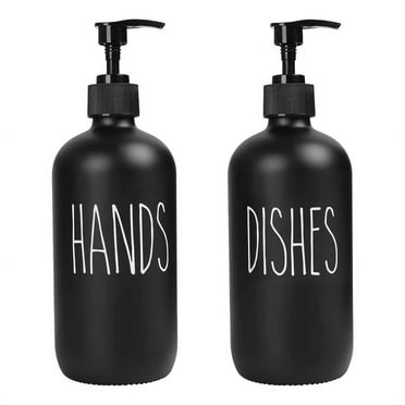 Soap Dispenser Set 2 Pack,Contains Dish and 16 Oz Glass with Pump (Black)