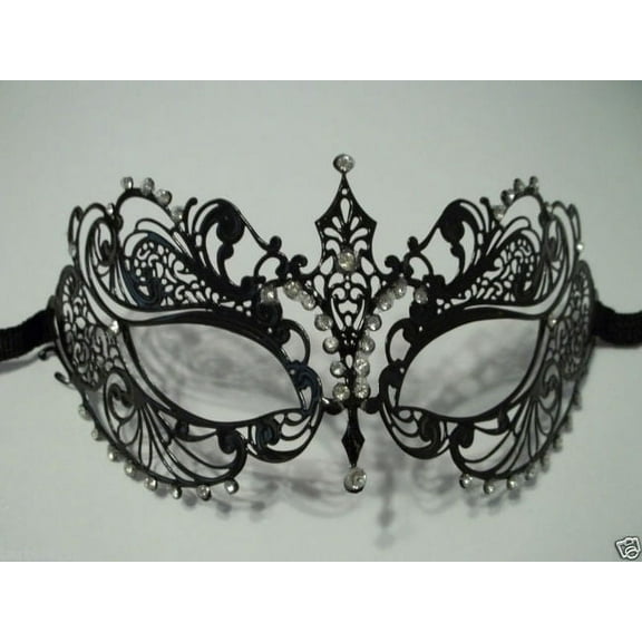 Black Crystal Beautiful Eyes Laser Cut Venetian Mask Masquerade Metal Filigree