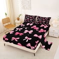 thumbnail image 2 of Manfei Pink Gingham Bow Black Print Queen Sheet Sets for Girls, Cute Ribbon Bows Bed Set, 4 Pieces, 2 of 5