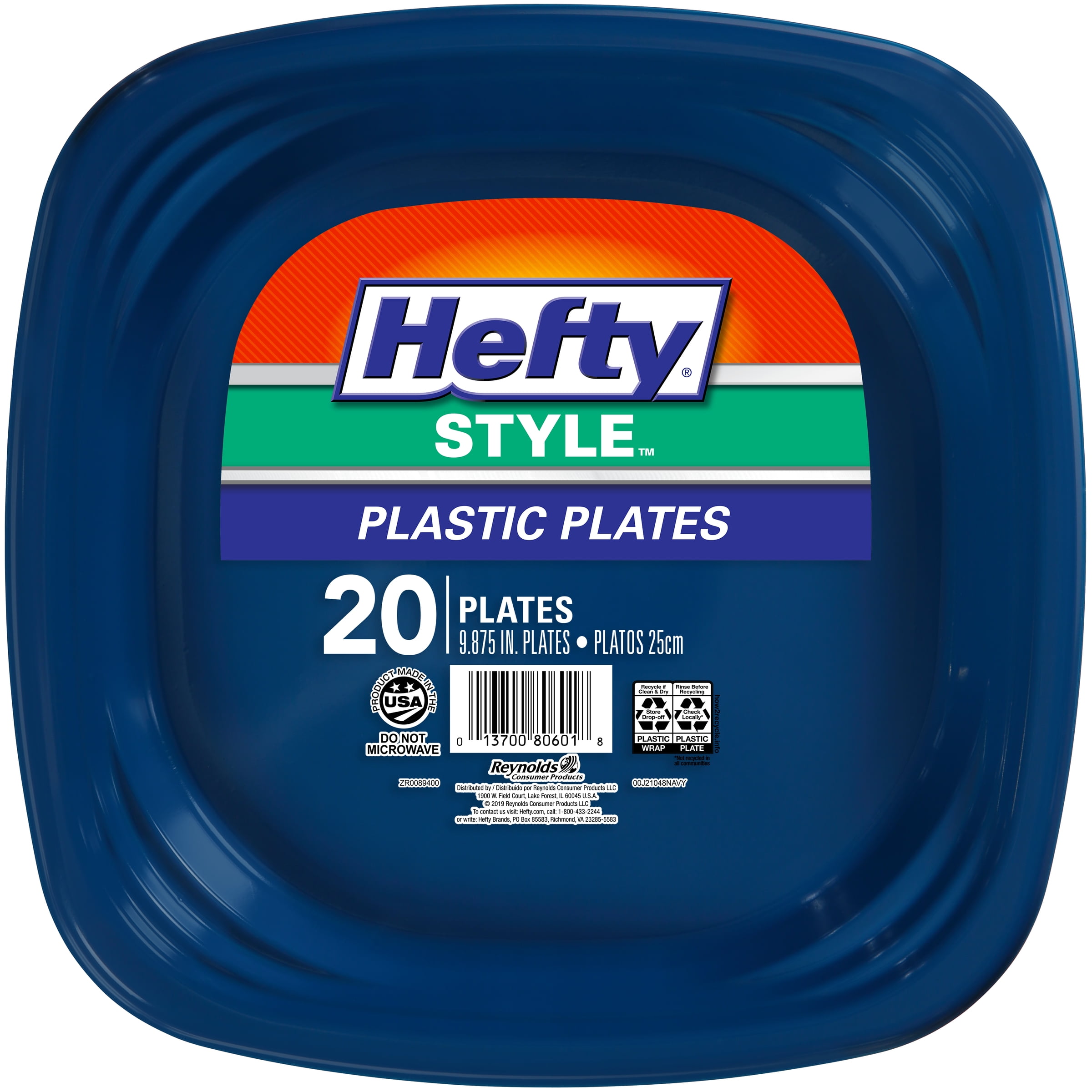 Hefty Style Square Plastic Party Plates, 20 Count, Navy Blue