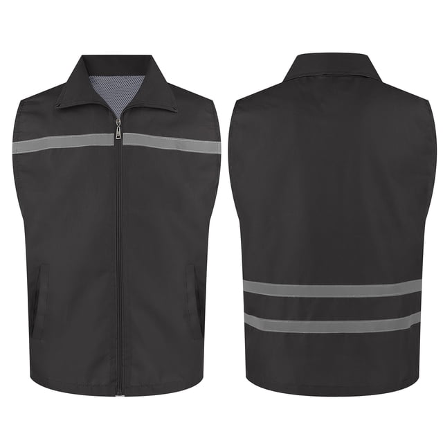 TOPTIE Volunteer Supermarket Uniform Safety Vest Activity Event Vest with Reflective Stripes-Black-XL