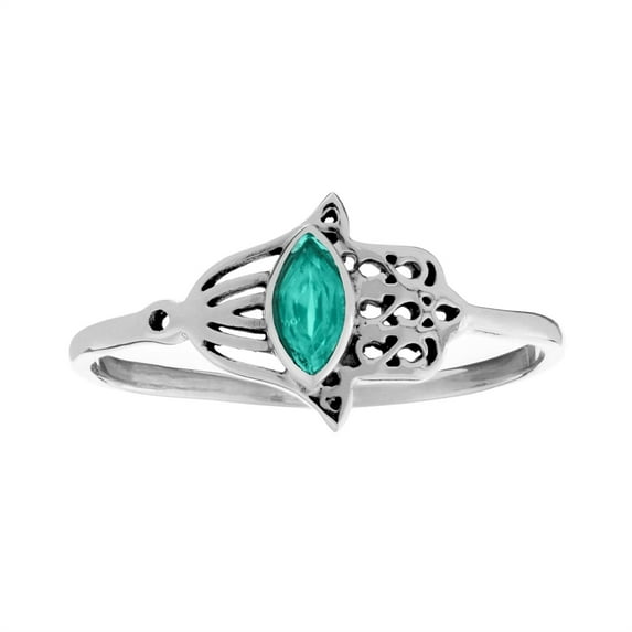 81stgeneration Women's925 Sterling Silver Thin Fatima Hamsa Hand Iolite Gemstone Stackable Ring