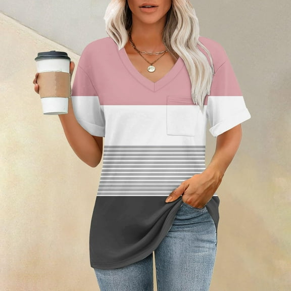 Womens Fashion T Shirts Short Sleeve Casual V Neck Summer Tops Cute Loose Fit Blouses Graphic Tees