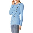 thumbnail image 4 of INSPIRAR CHIC Blusa de Manga Larga con Cuello de Cowl y Botones Decorativos, Frontal Fruncido, Ajuste Regular, Pulóver Talla XL Color Azul Claro, 4 of 7