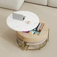 thumbnail image 5 of Harper & Bright Designs Round Lift-Top Coffee Table with Ottomans and Storage, Gold Center Table Set with Stools Underneath for Living Room, White & Natural, 5 of 18
