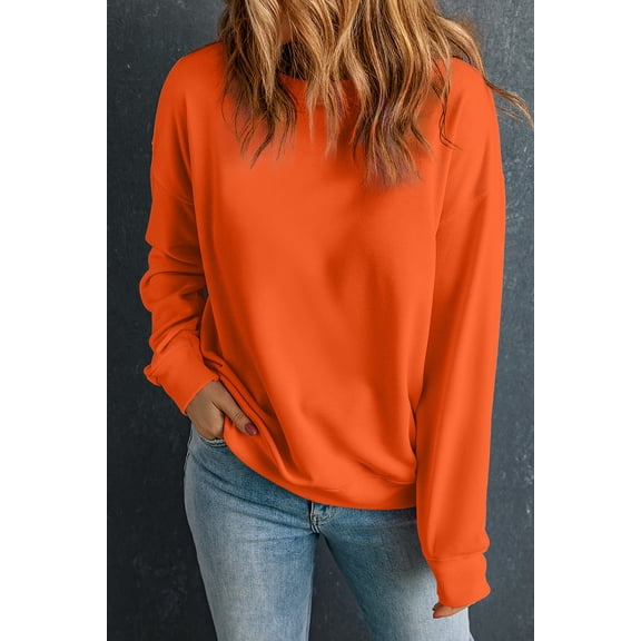 Orange Solid Classic Crewneck Pullover Sweatshirt