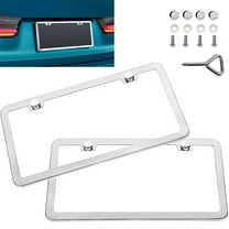 2pcs Silver Chrome Plated Rustproof Weatherproof Universal Stainless Steel License Plate Holder