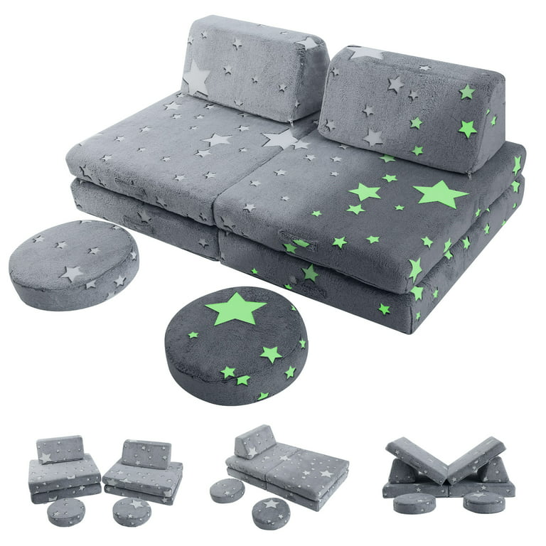 MeMoreCool Kids Couch Sofa Modular Toddler Couch for Bedroom Playroom,  8-Piece Fold Out Couch Play Set, Creative Baby Couch Children Convertible  Sofa Kids Foam Couch, Glow in The Dark Dinosaur 