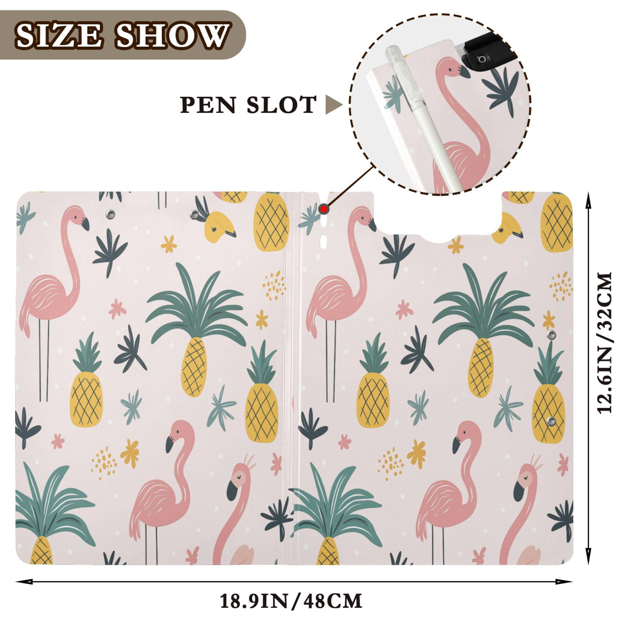 FORMRS A4 Clipboard Folder with Pen Holder Horizontal Foldable School Office Binder, Flamingo Pattern