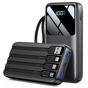 Power Bank, 15000mAh Portable Charger with Built in Cable, 22.5W Fast Charging, 6 Outputs, Slim Travel Essential Battery Pack with LED Display, Compatible with iPhone 17/16/15/14/13, Samsung, iPad