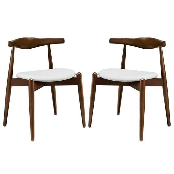 Modway Stalwart Dining Side Chairs Set of 2 in Dark Walnut White