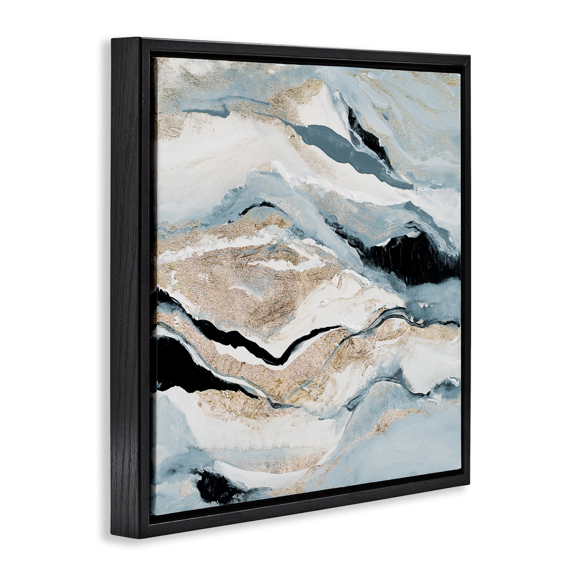 Stupell Industries Blue Natural Geode Pattern Abstract Painting Black Floater Framed Canvas Art Print Wall Art, 25 x 25