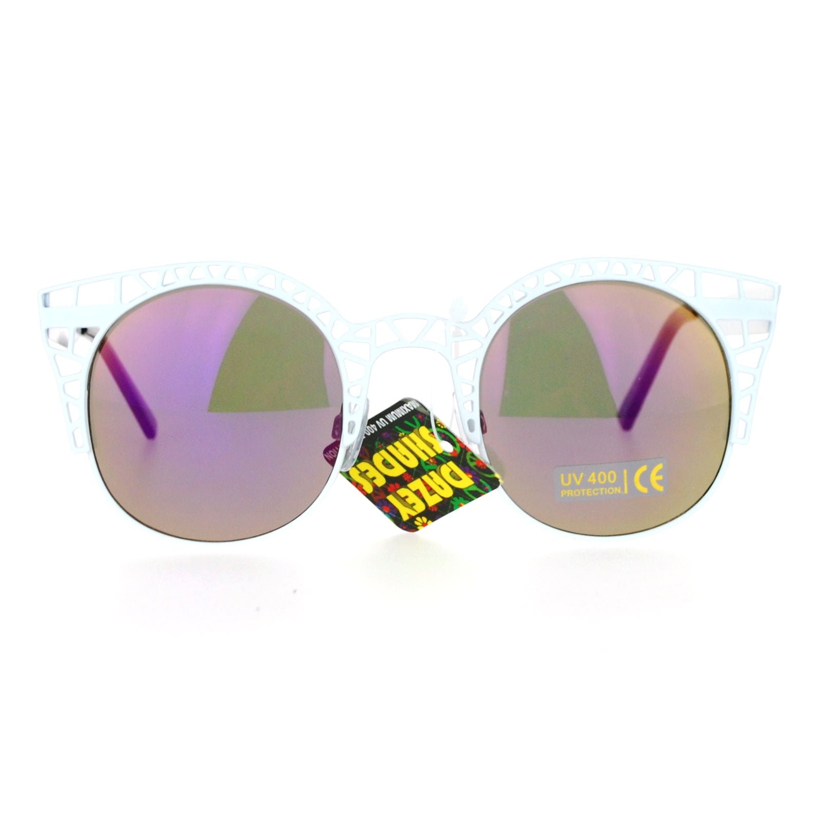 Womens Fashion Sunglasses Half Rim Round Cateye Wire Metal Frame UV 400 