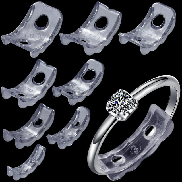 PinesC 8Pcs Invisible Ring Sizers for Loose Rings, Ring Guards with Holes, 8 Sizes Ring Size Adjuster, Anti-Slip Breathable Flexible Ring Spacers for Women Men, Fit for 1-10mm Width Ring