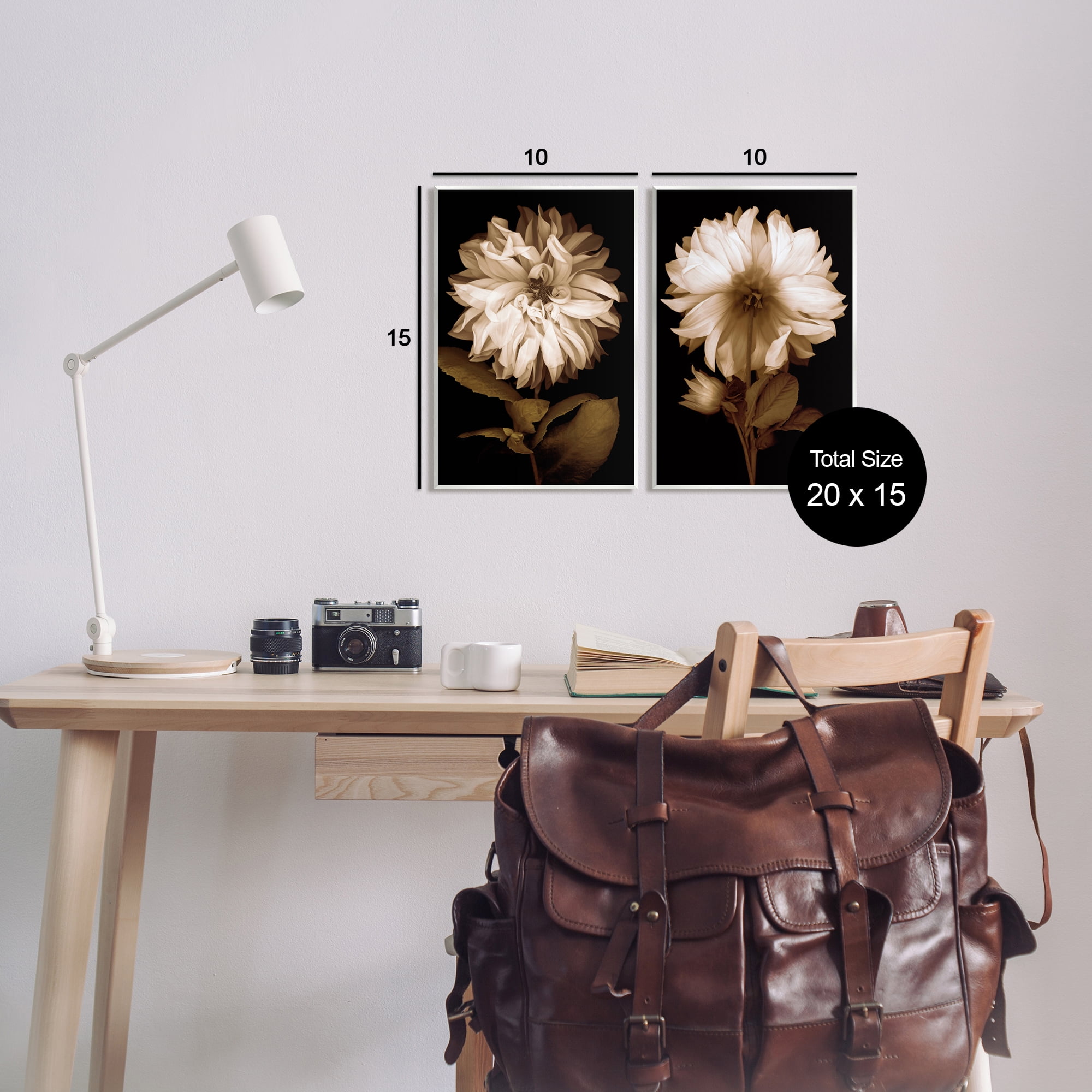 Stupell Sepia Chrysanthemum Flower Blooms Botanical & Floral Photography Wall Plaque Unframed Art Print Wall Art, Set of 2