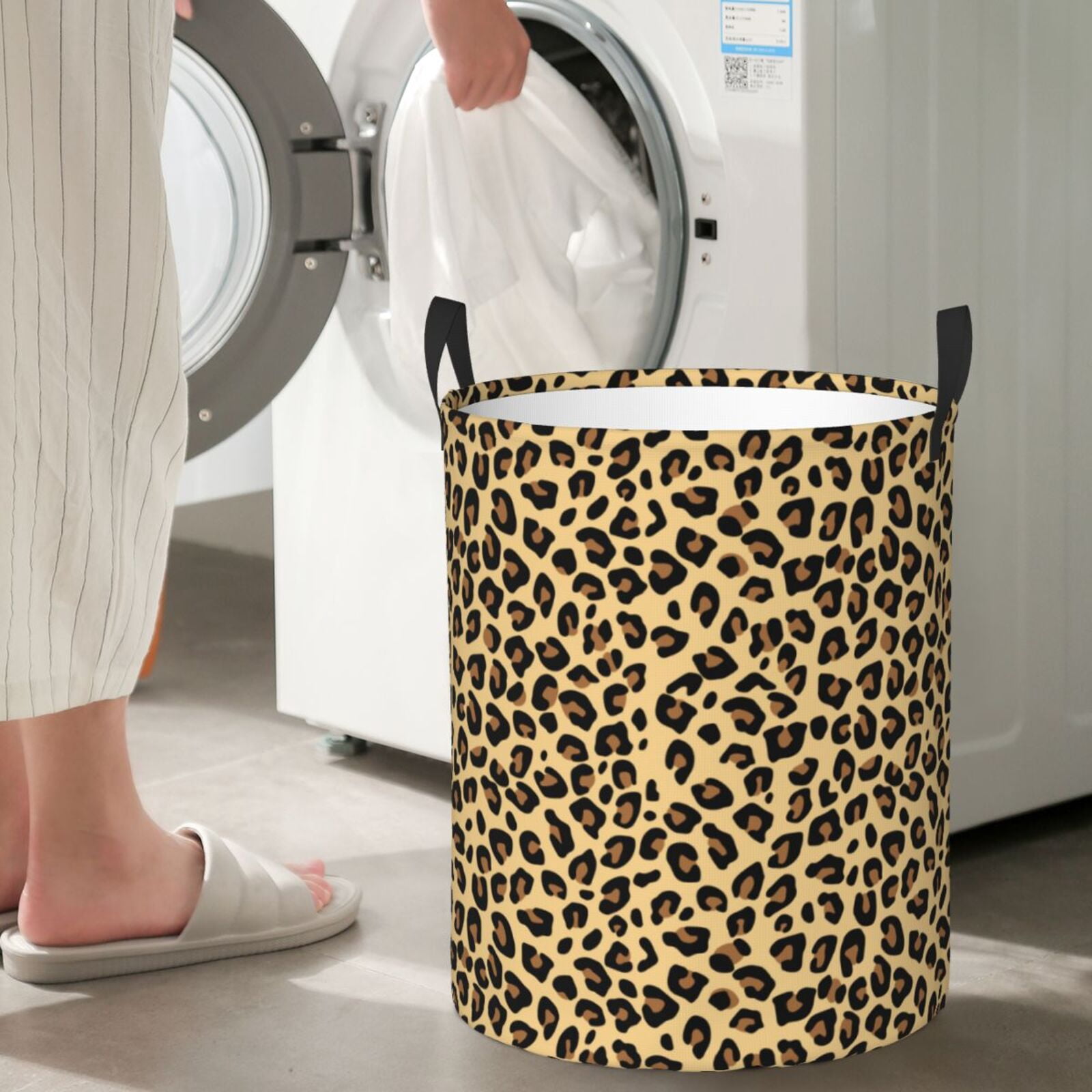 Large Laundry Basket with Handles - Leopard print trendy cool Kids Baby Dirty Clothes Laundry Hamper for Bedroom Aesthetic