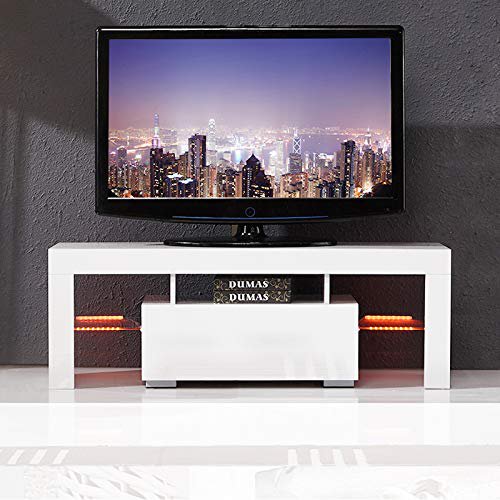 Mecor Modern White Tv Stand With Led Light 51 Inch High Gloss Console Table For Living Room Com Mecor Modern White Tv Stand With Led, Mecor Modern Glossy White Coffee Table With Led Lighting