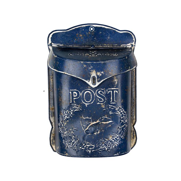 Navy Embossed Tin "Post" Letter Box