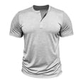 thumbnail image 3 of Domuza Mens Henley T-Shirts Short Sleeve Quarter Button Plain Basic Tops Casual Slim Athletic Going Out Shirts Tees Light Gray 2XL, 3 of 5