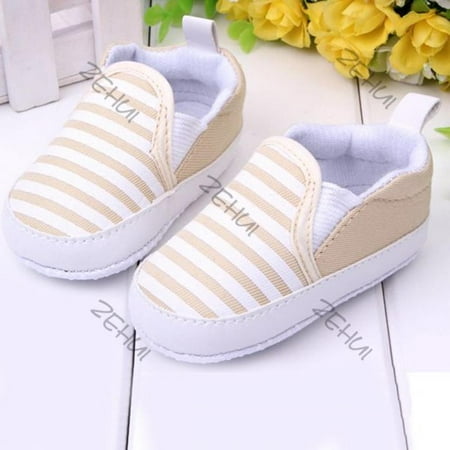 

Baby Girls Boy Shoes Stripe Canvas Toddler Sneakers Anti-Slip Infant First Walkers 3-12 Months