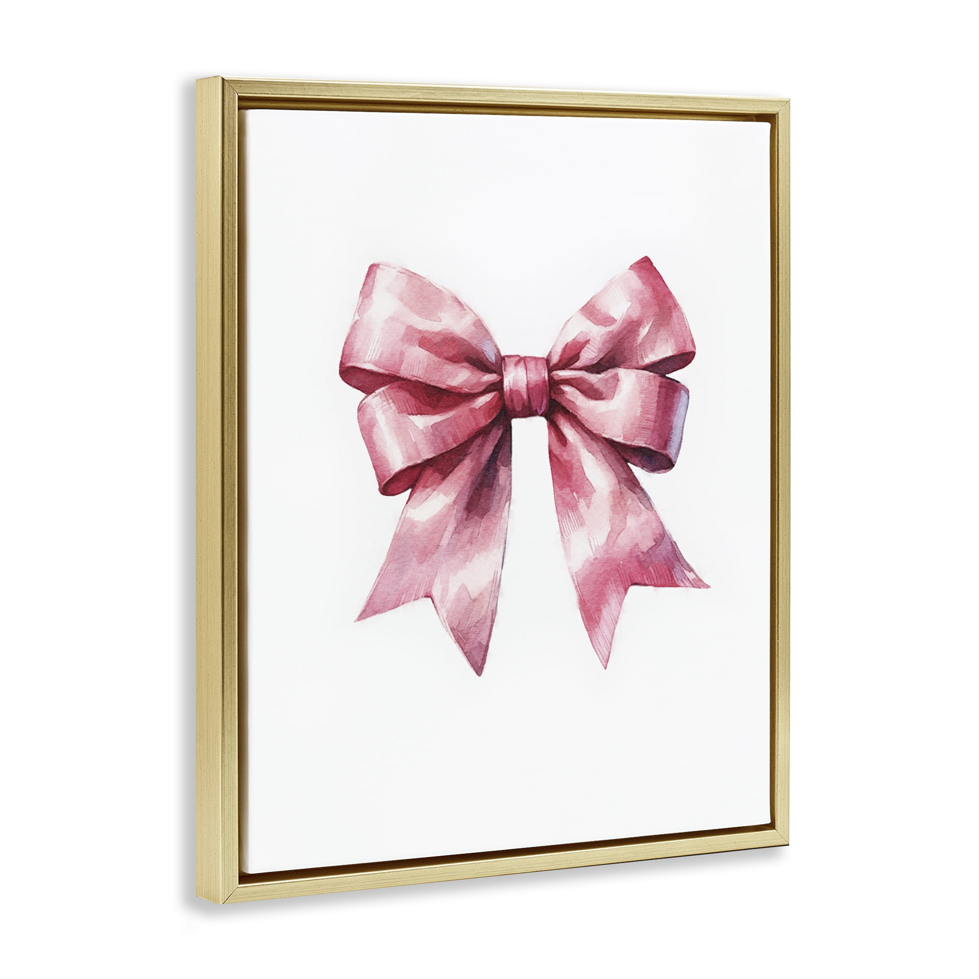 Stupell Industries Full Pink Ribbon Fashion Painting Gold Floater Framed Canvas Art Print Wall Art, 25 x 31