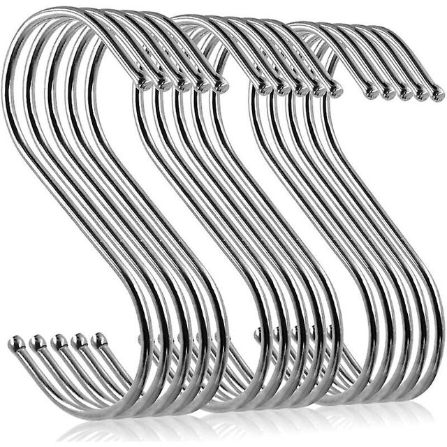 Un juego de 15 ganchos en forma de S de acero inoxidable, ganchos de metal a prueba de óxido y corrosión, forma de S de 4,7"