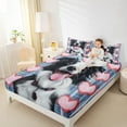 thumbnail image 4 of Castle Fairy Kawaii Animal Dog Boy Girl 4 Pieces Queen Sheet Sets,Love Heart Print Ultra Soft Flat Sheet,Abstract Geometric Plaid Queen Fitted Sheet,Luxury Bedroom Decor, 4 of 7