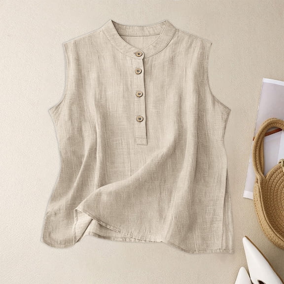 Women Cotton Linen Tank Tops Linen Shirts For Women Loose Fit Cami Linen Vest Women Linen Long Sleeve Shirt Women Lightweight Gauze Crewneck Camisole Flowy Plain Gauzy Tees Cotton Boho Tops Beige